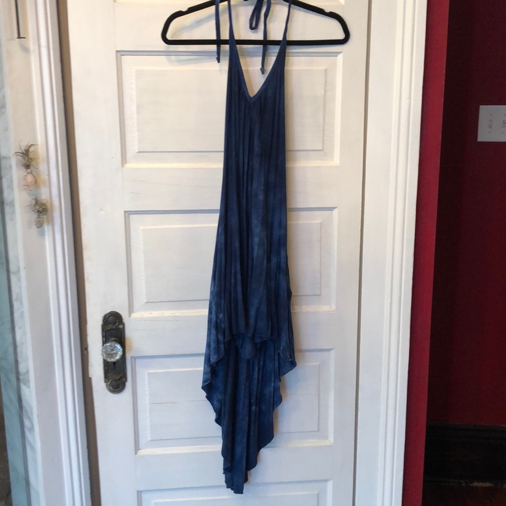 Blue tie dye mini dress flare cotton